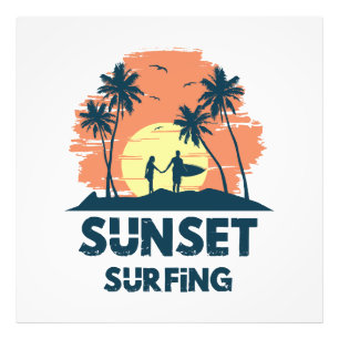 Surfing -Sunset Surfing Photo Print