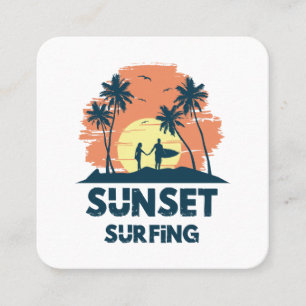 Surfing -Sunset Surfing Square Business Card