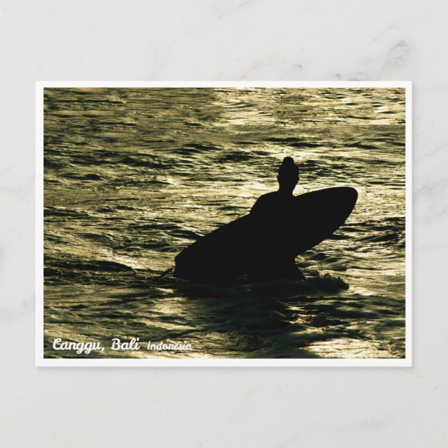 Surfing sunset time in Canggu, Bali - ART Postcard (Front)