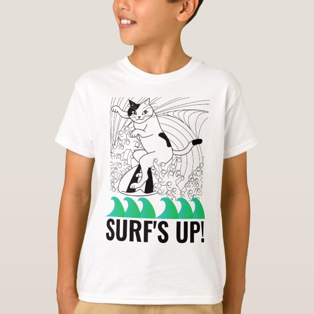 SURFING SURFBOARD CAT Kids T-Shirts (Front)
