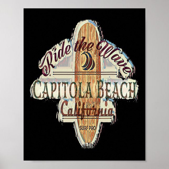 Surfing, Surfboard, Distressed Longboard Capitola  Poster (Front)