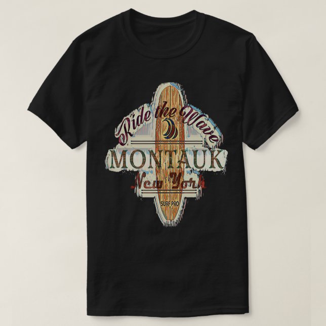 Surfing Surfboard Distressed Longboard Montauk New T-Shirt (Design Front)