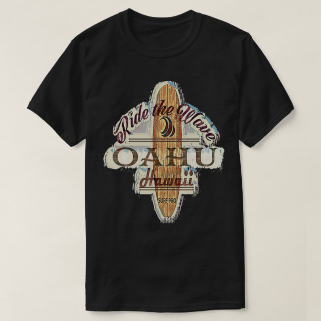 Surfing Surfboard Distressed Longboard Oahu Hawaii T-Shirt (Design Front)
