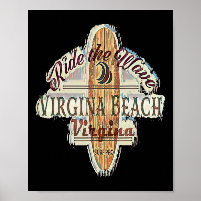 Surfing, Surfboard, Distressed Longboard Virginia  Poster (Front)
