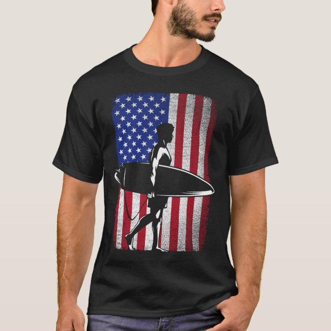 Surfing Surfer 4th of July USA American Flag For M T-Shirt (Front)