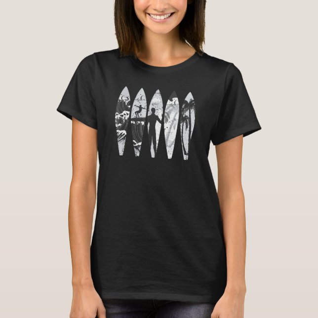 Surfing Surfer Palm Tree Surfboard Sunset Wave T-Shirt (Front)