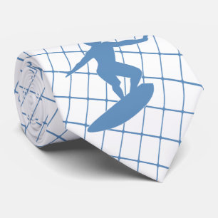 Surfing Surfer Surf Board on Blue Check Necktie