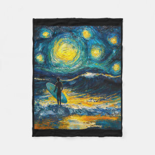 Surfing Surfer Surfboard - Van Gogh Style - Starry Fleece Blanket