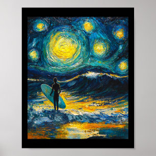 Surfing Surfer Surfboard - Van Gogh Style - Starry Poster