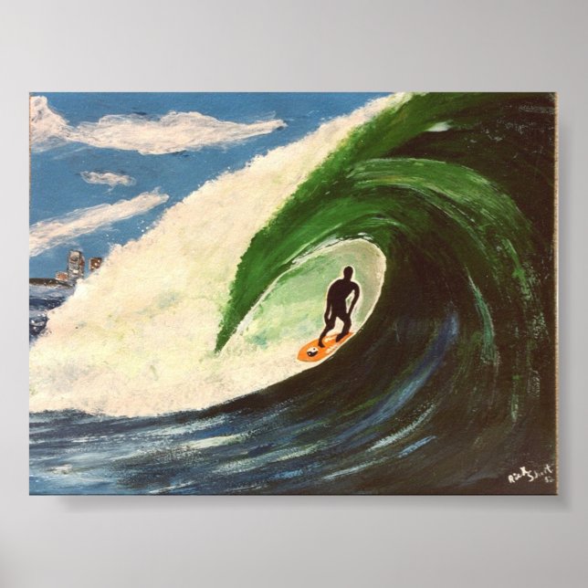 Surfing Surfer The Tube Ride Wave ocean Art Poster (Front)