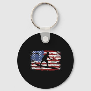 Surfing Surfer Usa Flag Vintage Key Ring