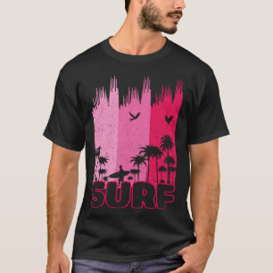 Surfing Surfer Vintage Retro Summer Palm Tree Fami T-Shirt