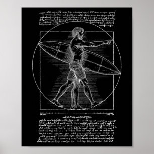 Surfing Surfer Vintage Vitruvian Man Leonardo Da V Poster