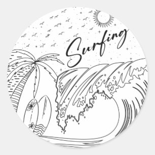 surfing surfs up surfing fun T-Shirt Classic Round Sticker