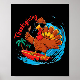 Surfing Thanksgiving Beach Waves Turkey Feast Nove Poster