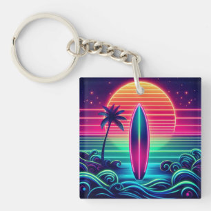 Surfing the Neon Sunset Key Ring