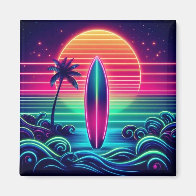 Surfing the Neon Sunset Magnet (Front)