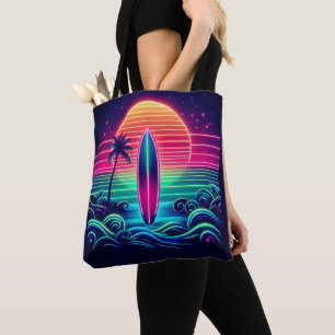  Surfing the Neon Sunset  Tote Bag