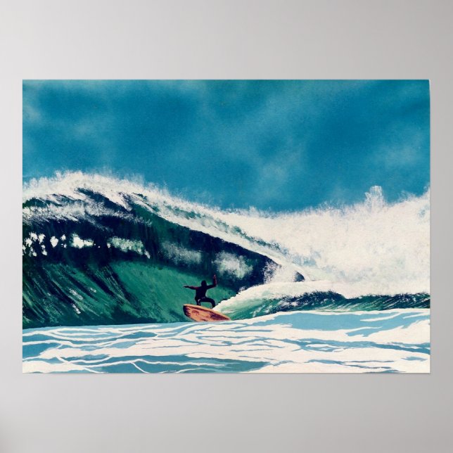Surfing the ocean blue california surfing art poster (Front)