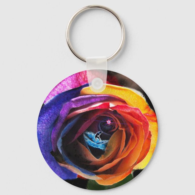Surfing the Rainbow Rose Key Ring (Front)