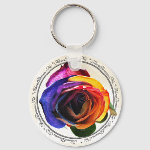 Surfing the Rainbow Rose Keychain