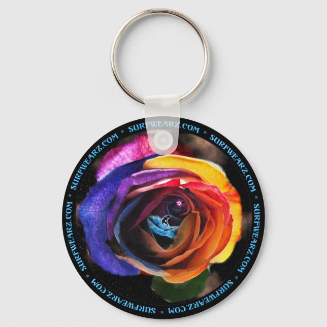 Surfing the Rainbow Rose Keychain (Front)