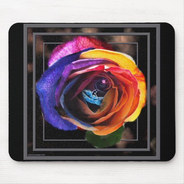 Surfing the Rainbow Rose Mouse Mat (Front)