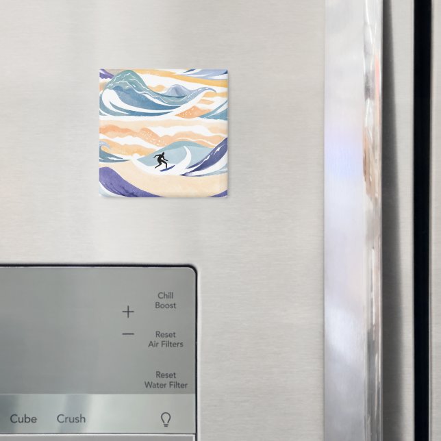 Surfing the Wave | Contemporary Watercolor Ocean Magnet (In Situ (Fridge))