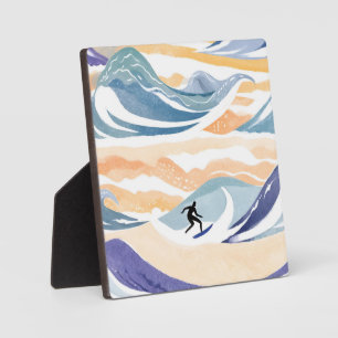 Surfing the Wave Contemporary Watercolor Ocean Plaque
