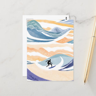 Surfing the Wave Contemporary Watercolor Ocean Postcard