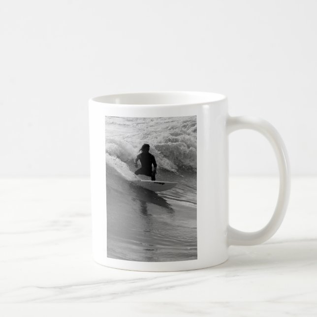 Surfing The Waves Grayscale Coffee Mug (Right)