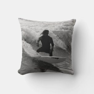 Surfing The Waves Grayscale Cushion