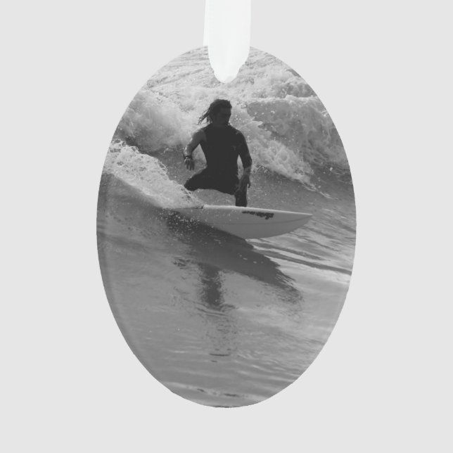 Surfing The Waves Grayscale Ornament (Back)