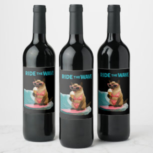 Surfing themed party for Siamese Cat lovers Wine Label