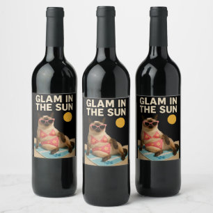 Surfing themed party for Siamese Cat lovers Wine Label