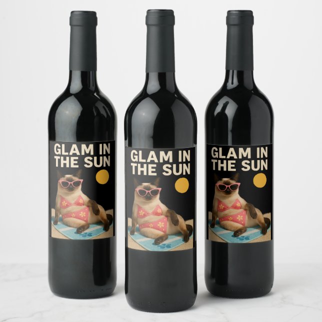 Surfing themed party for Siamese Cat lovers Wine Label (Bottles)