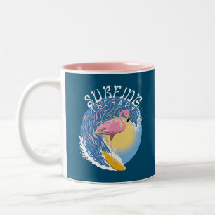 Surfing Therapy - Summer Flamingo Two-Tone Coffee Mug