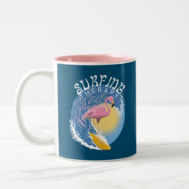Surfing Therapy - Summer Flamingo Two-Tone Coffee Mug (Left)