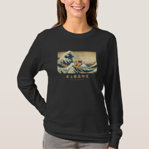 Surfing Tibetan Spaniel Kanagawa Wave Japanese Dog T-Shirt