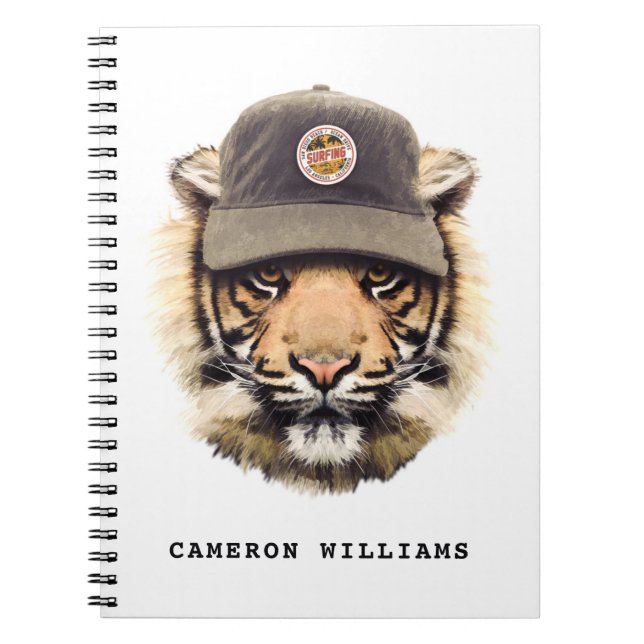 Surfing Tiger | Add Your Name Notebook (Front)