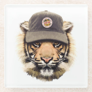 Surfing Tiger Glass Coaster