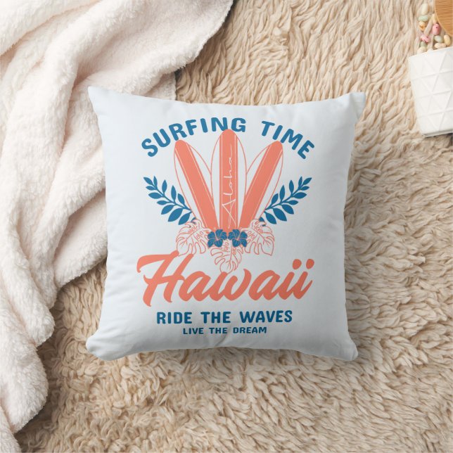Surfing Time Hawaii Ride the Waves Cushion (Blanket)
