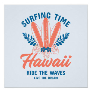Surfing Time Hawaii Ride the Waves Poster