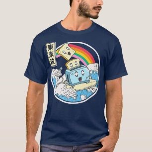 Surfing Toaster In Japan Waves Style Kawaii Vaporw T-Shirt