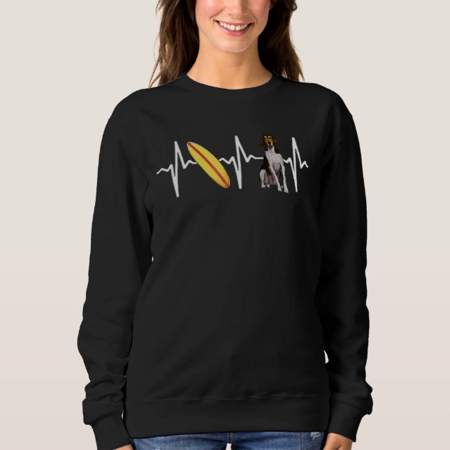 Surfing Treeing Walker Coonhound Heartbeat Dog Sweatshirt (Front)