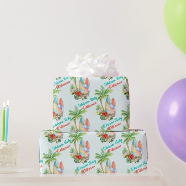 Surfing tropical baby on board baby shower welcome wrapping paper (Party Gifts)