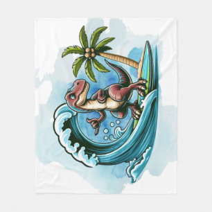 Surfing tropical dinosaur fleece blanket