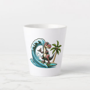 Surfing tropical dinosaur latte mug