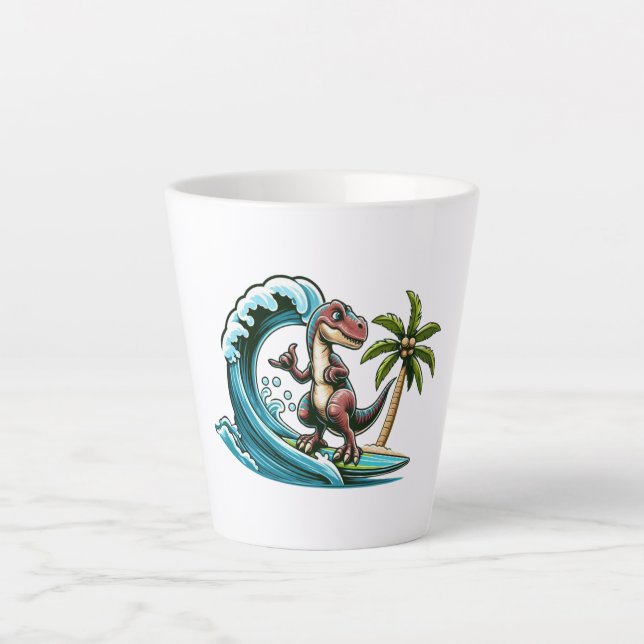 Surfing tropical dinosaur latte mug (Front)