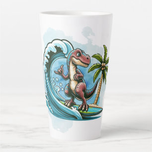 Surfing tropical dinosaur latte mug